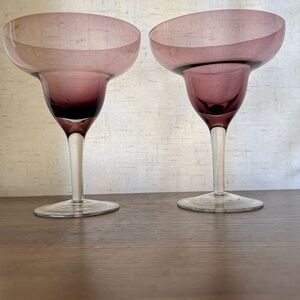 2 Amethyst/purple glass Margarita glasses. 13oz